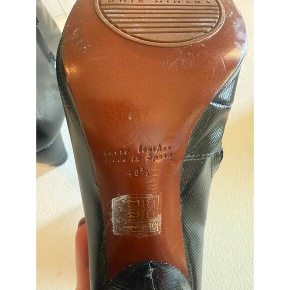 Designer Chie Mihara Black Ankle Boots Sz 40.5 (9.5) Oval Cut-Out Side Zipper - Picture 6 of 9